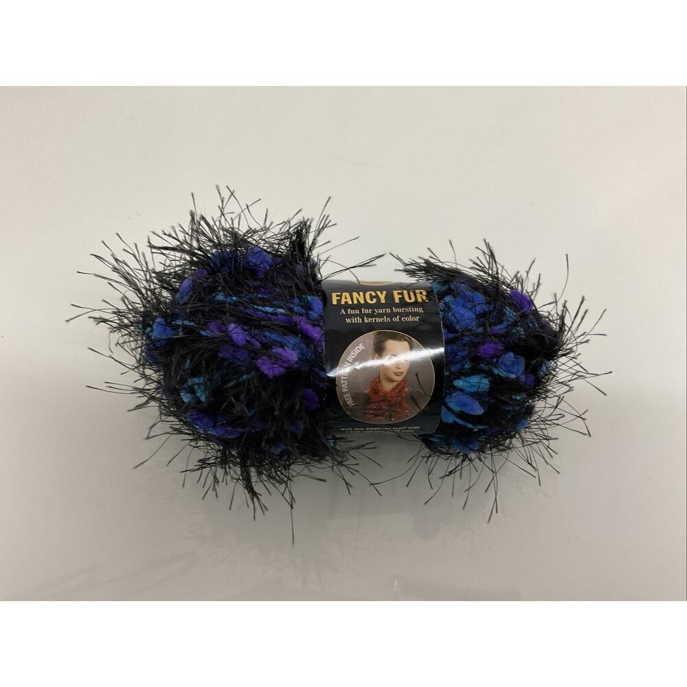 Lion Brand Fancy Fur Yarn - Stain Glass Black 254 - Dye Lot 1157